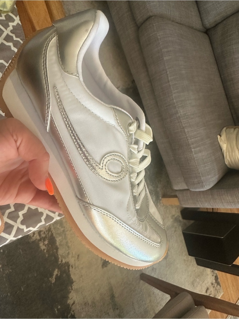 Brand New Nine West Women’s  Silver Metallic Runner Sneakers - Stylish Comfort